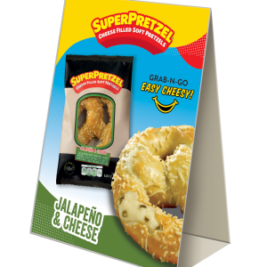 SUPERPRETZEL® Filled Soft Pretzel Jalapeno-n-Cheddar IW Table Tent